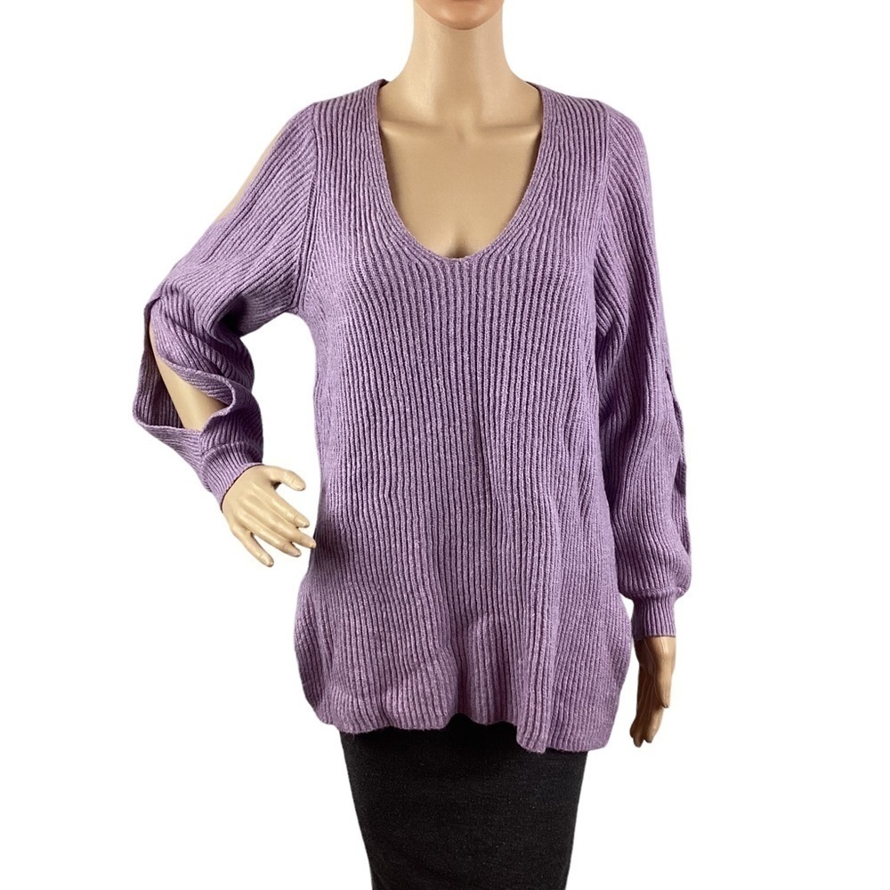 1. State Sweater Size M Purple Split Sleeves Cold Shoulder